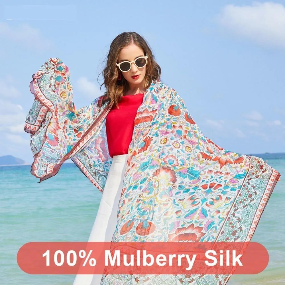 100% Silk Long Scarf Luxury New Design Beach Blanket Shawl