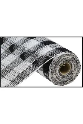 10.25" Faux Jute Check Mesh Ribbon: Black & White (10 Yards)