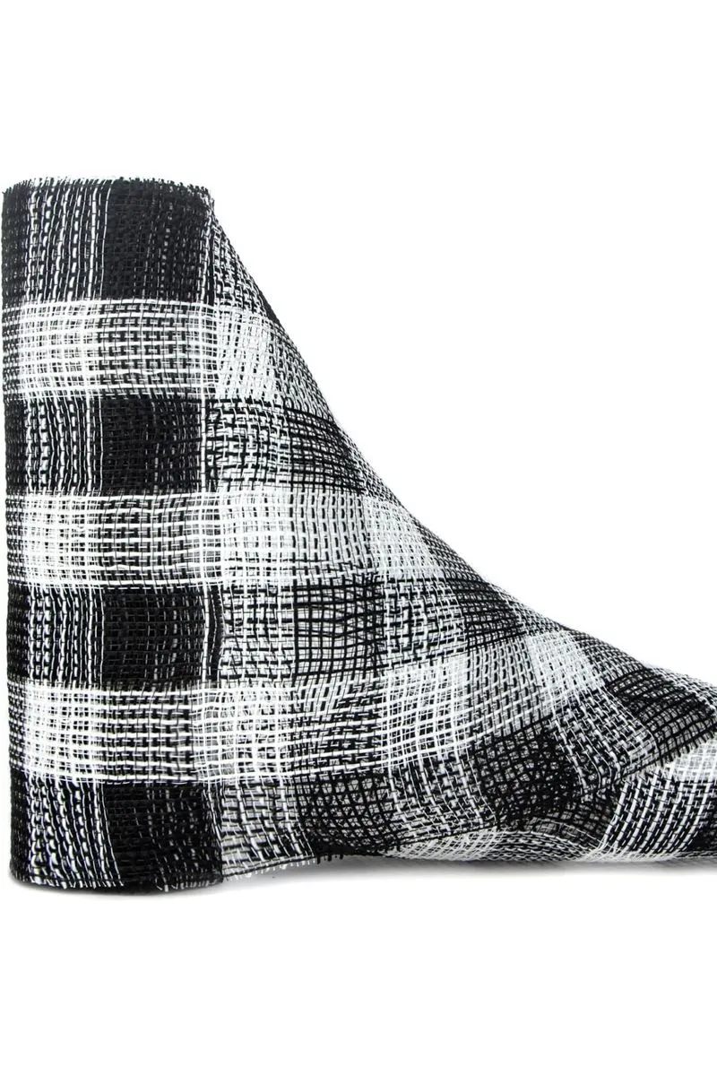 10.25" Faux Jute Check Mesh Ribbon: Black & White (10 Yards)