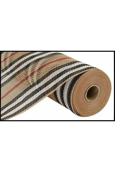 10.25" Jute Stripe Mesh Ribbon: Natural/Black/White (10 Yards)