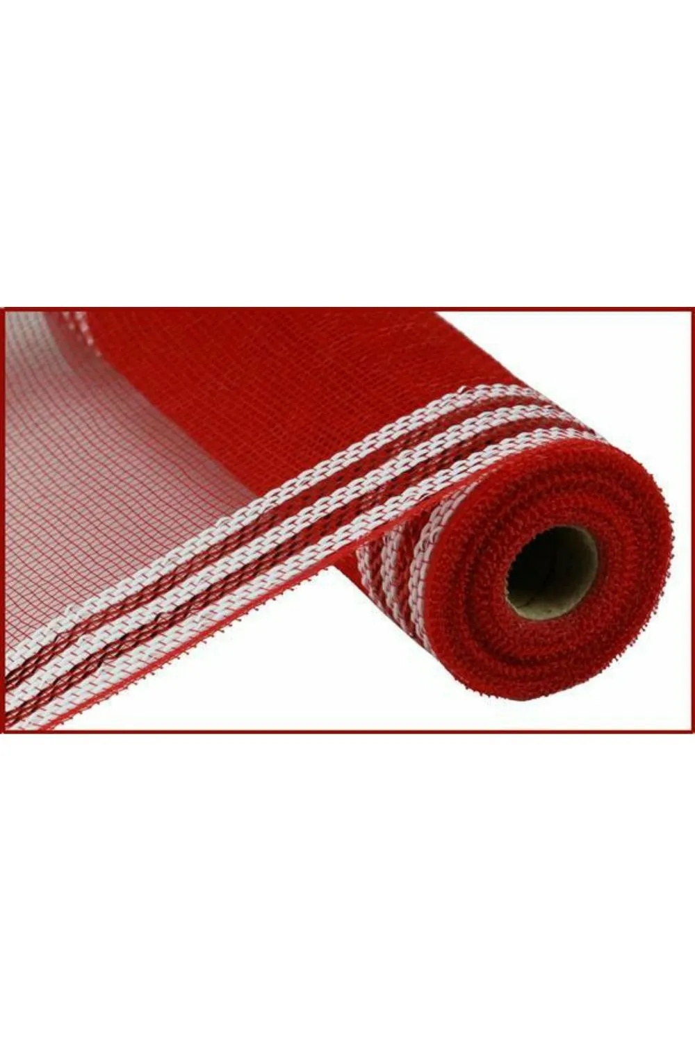 10.5" Border Stripe Metallic Mesh Ribbon: Red/White (10 Yards)