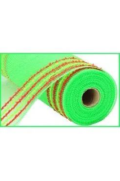 10.5" Drift Border Mesh Ribbon: Lime Green/Red (10 Yards)