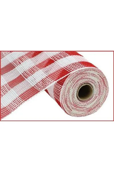 10.5" Faux Jute Check Mesh Ribbon: Red & White (10 Yards)