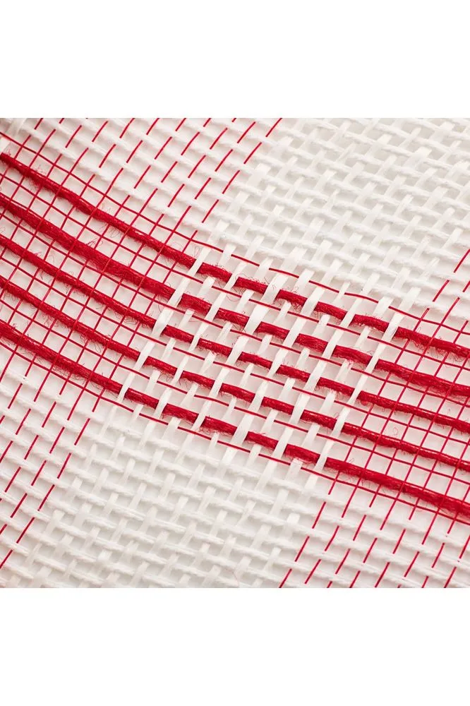 10.5" Faux Jute Check Mesh Ribbon: Red & White (10 Yards)