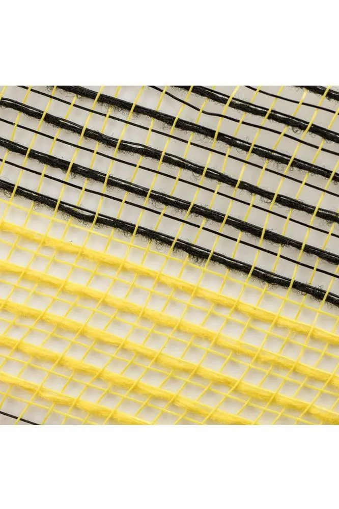 10.5" Faux Jute Striped Mesh Ribbon: Yellow & Black (10 Yards)