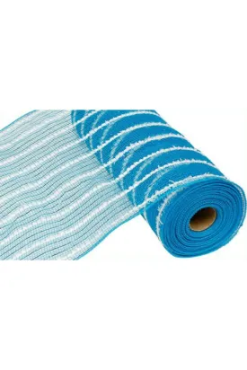 10.5" Metallic Cotton Drift Mesh Ribbon: Turquoise/White (10 Yards)