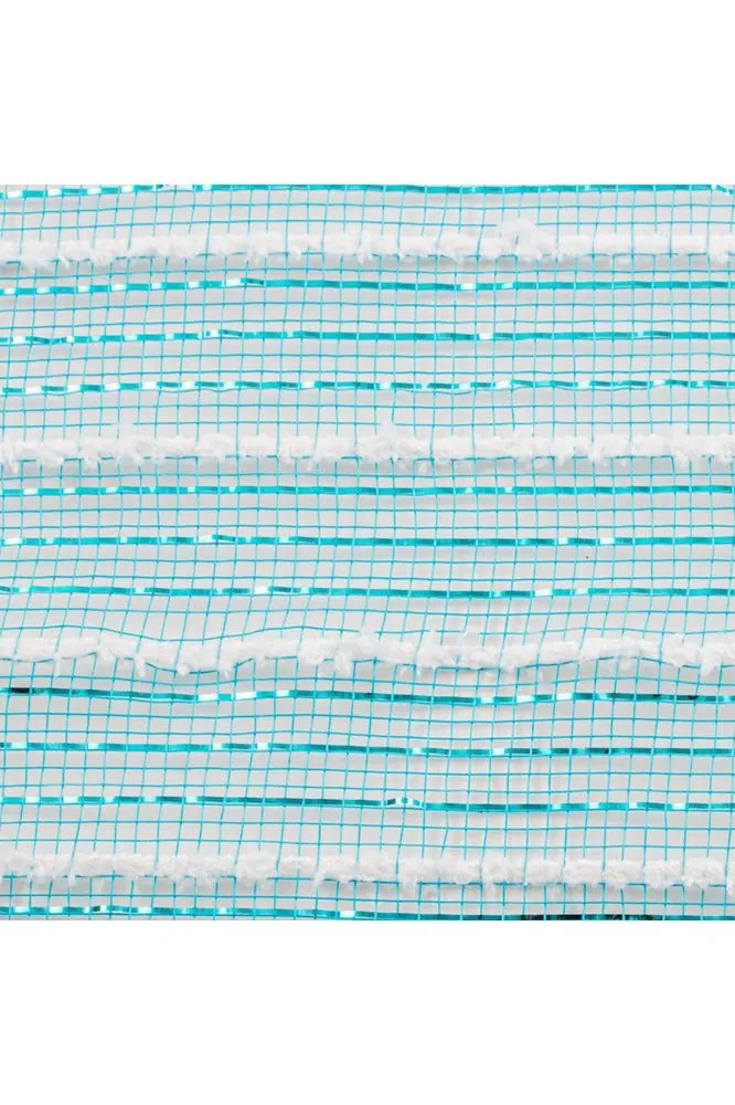 10.5" Metallic Cotton Drift Mesh Ribbon: Turquoise/White (10 Yards)