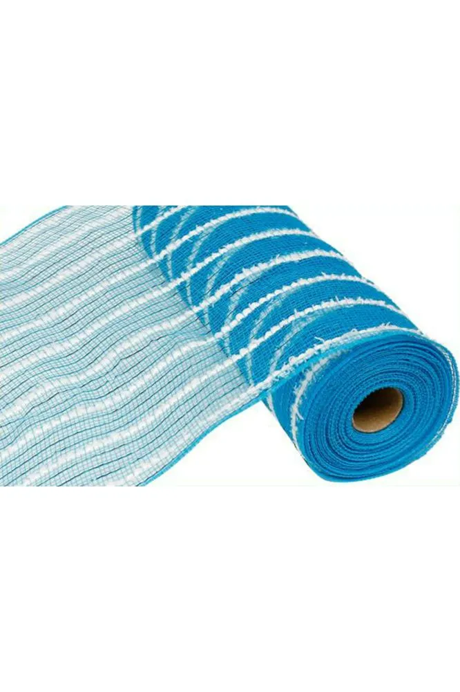 10.5" Metallic Cotton Drift Mesh Ribbon: Turquoise/White (10 Yards)