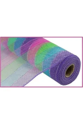 10.5" Poly Deco Foil Stripe Mesh Ribbon: Fuchsia, Purple, Lime, Turquoise (10 Yards)