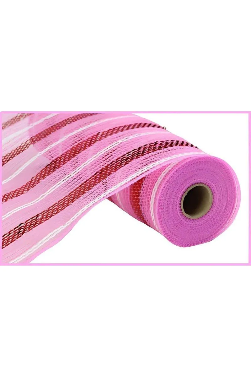 10.5" Poly Faux Jute Metallic Mesh Ribbon: Pink/Red (10 Yards)