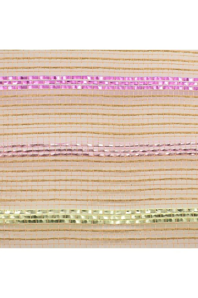 10.5" Poly Jute Matte Stripe Mesh Ribbon: Natural Pastel Stripes (10 Yards)