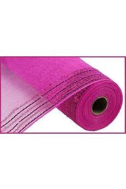 10" Border Stripe Tinsel Metallic Mesh Ribbon: Hot Pink (10 Yards)