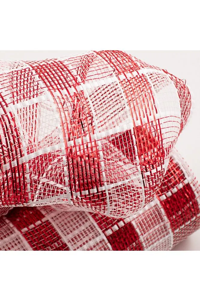 10" Metallic Check Mesh Ribbon: Red & White Plaid (10 Yards)