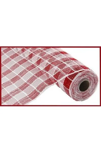 10" Metallic Check Mesh Ribbon: Red & White Plaid (10 Yards)