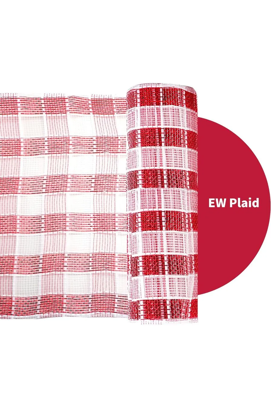 10" Metallic Check Mesh Ribbon: Red & White Plaid (10 Yards)