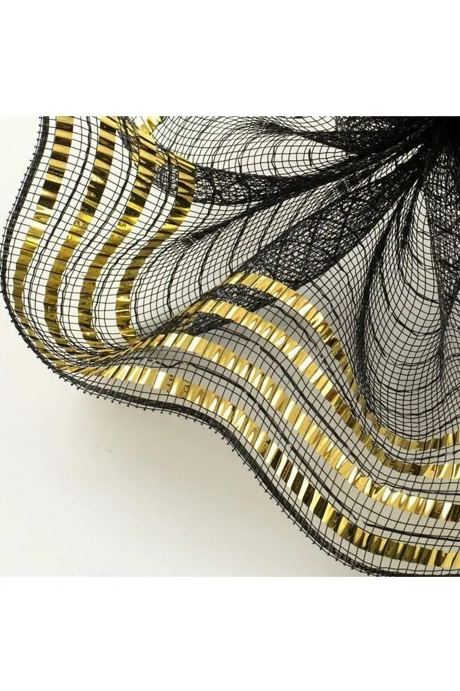 10" Metallic Foil Border Mesh Ribbon: Black/Gold (10 Yards)