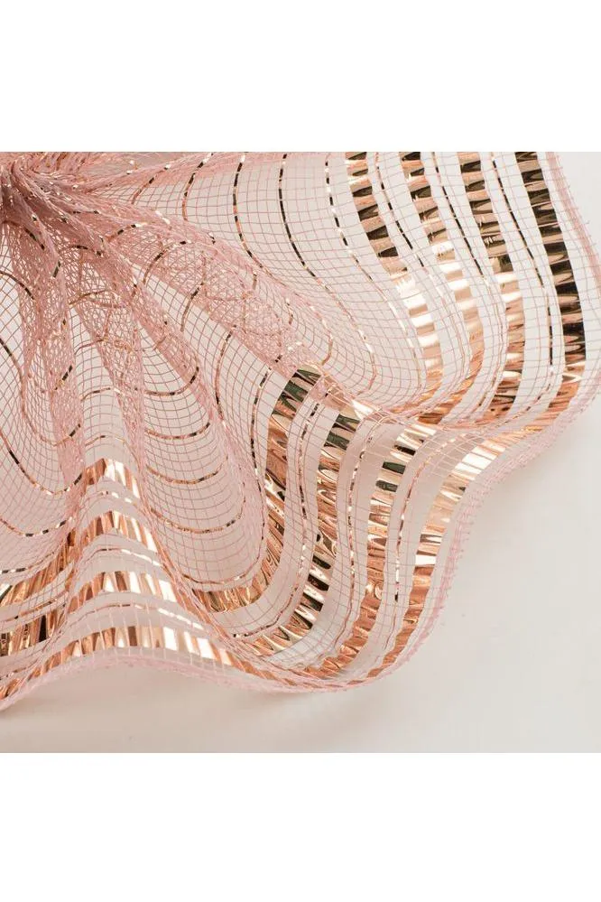 10" Metallic Foil Border Mesh Ribbon: Rose Gold (10 Yards)