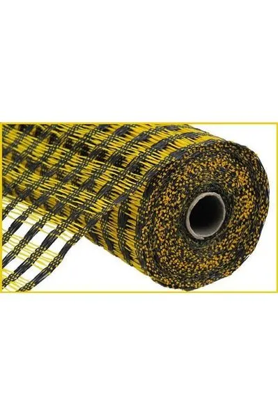 10" Poly Burlap Check Mesh Ribbon: Black & Yellow