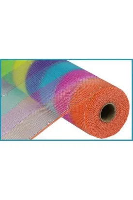 10" Poly Deco Foil Stripe Mesh Ribbon: Hot Pink, Green, Yellow, Lavender, Turquoise