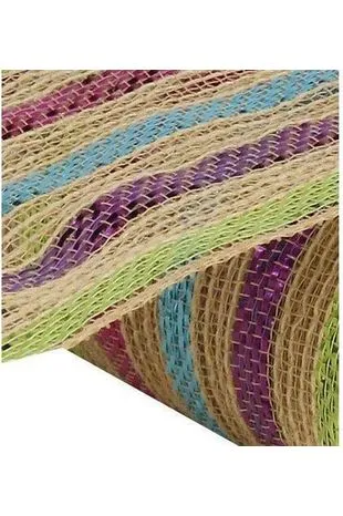 10" Poly Jute Deco Mesh Ribbon: Metallic Pastel Stripes