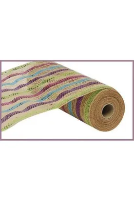 10" Poly Jute Deco Mesh Ribbon: Metallic Pastel Stripes