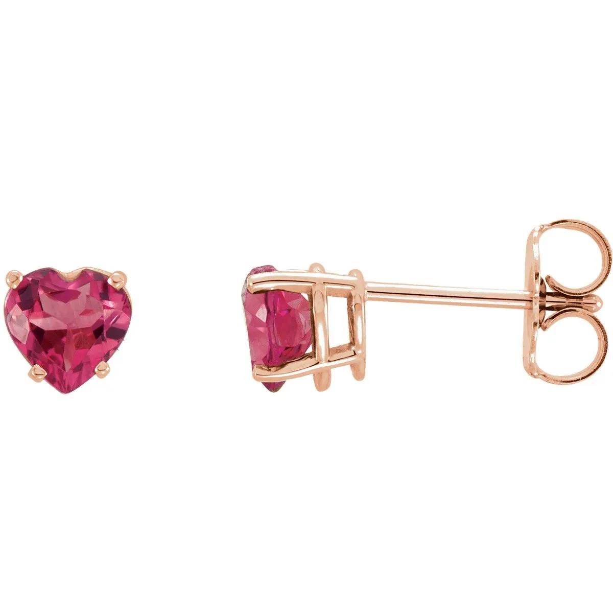 14KT GOLD 1.00 CARAT HEART PINK TOURMALINE STUD EARRINGS