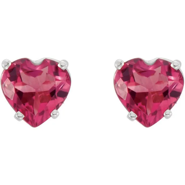 14KT GOLD 1.00 CARAT HEART PINK TOURMALINE STUD EARRINGS