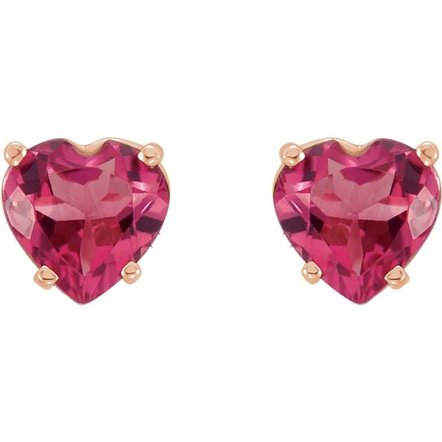 14KT GOLD 1.00 CARAT HEART PINK TOURMALINE STUD EARRINGS