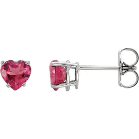 14KT GOLD 1.00 CARAT HEART PINK TOURMALINE STUD EARRINGS