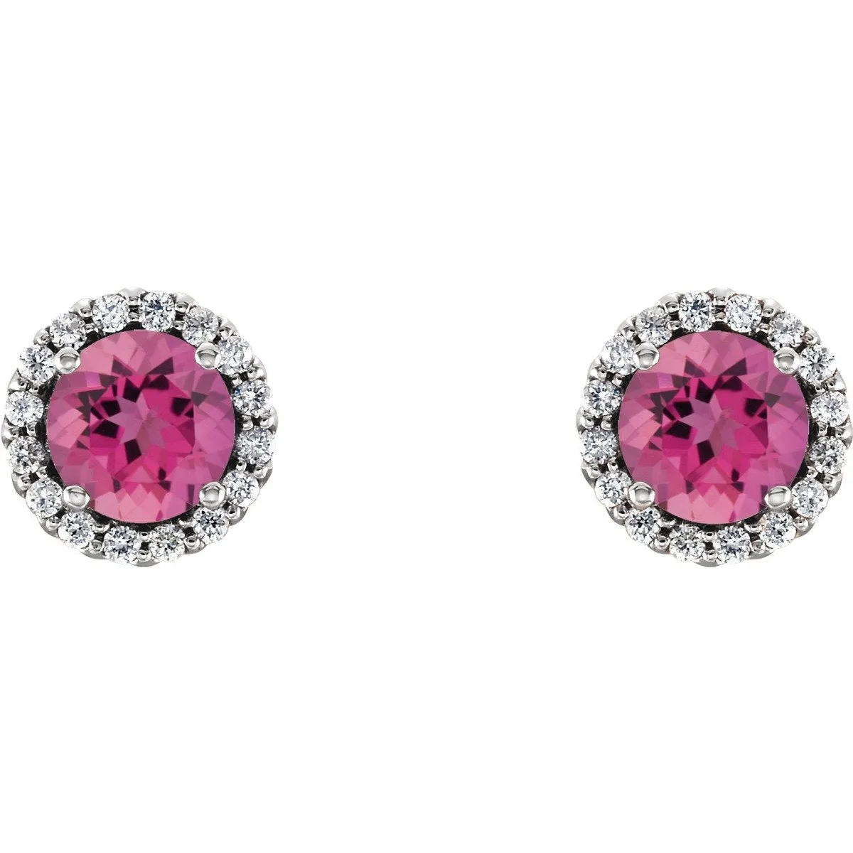 14KT GOLD 1.10 CTW PINK TOURMALINE & 1/6 CTW DIAMOND HALO EARRING