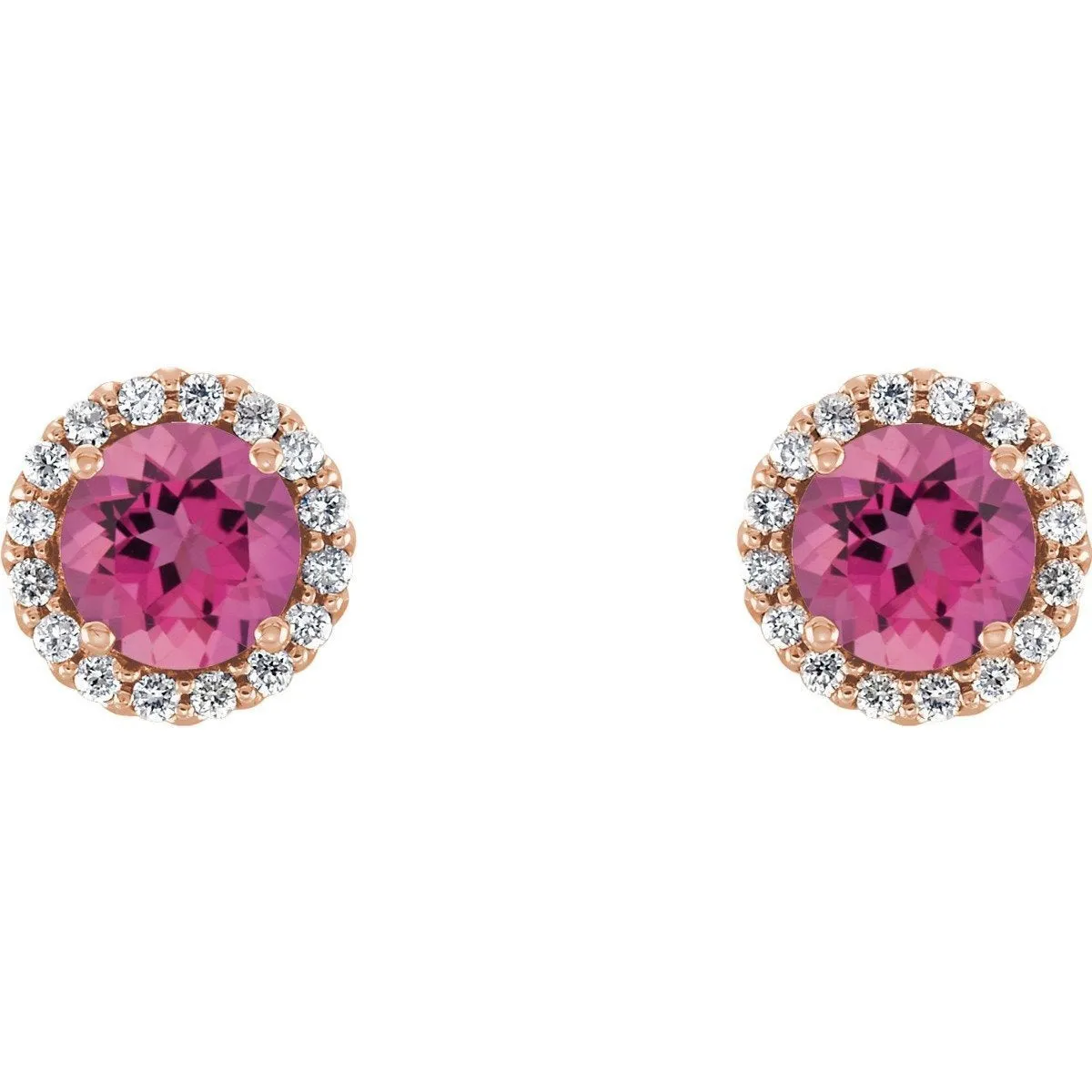 14KT GOLD 1.10 CTW PINK TOURMALINE & 1/6 CTW DIAMOND HALO EARRING