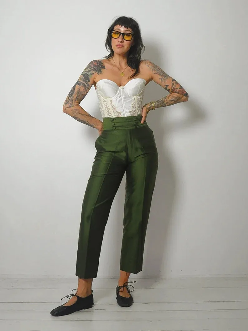 1950's Green Silk Cigarette Pants