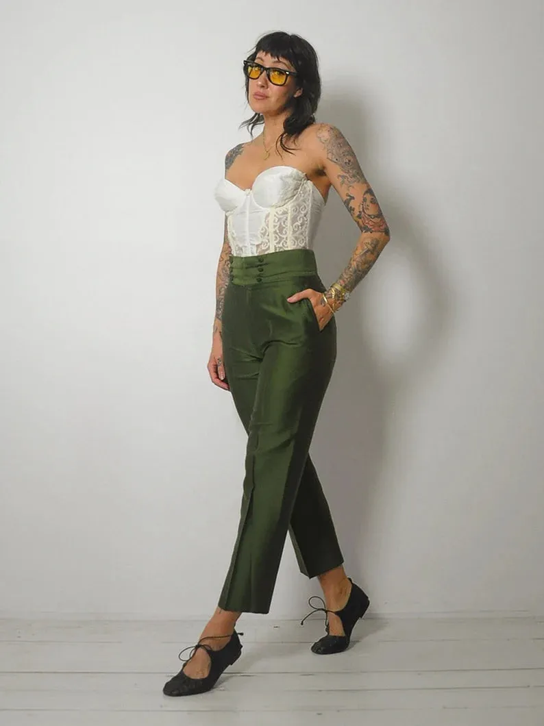 1950's Green Silk Cigarette Pants