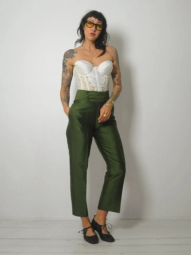 1950's Green Silk Cigarette Pants