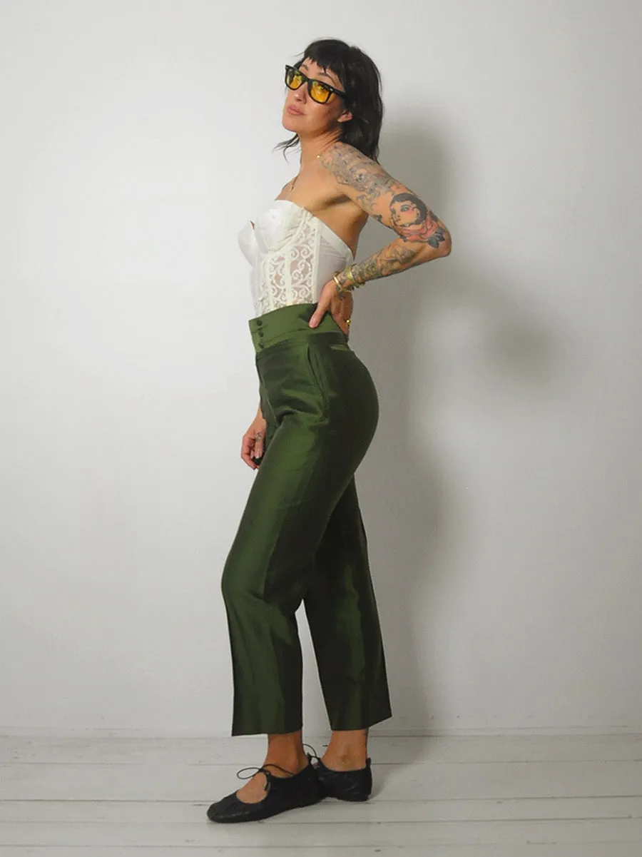 1950's Green Silk Cigarette Pants