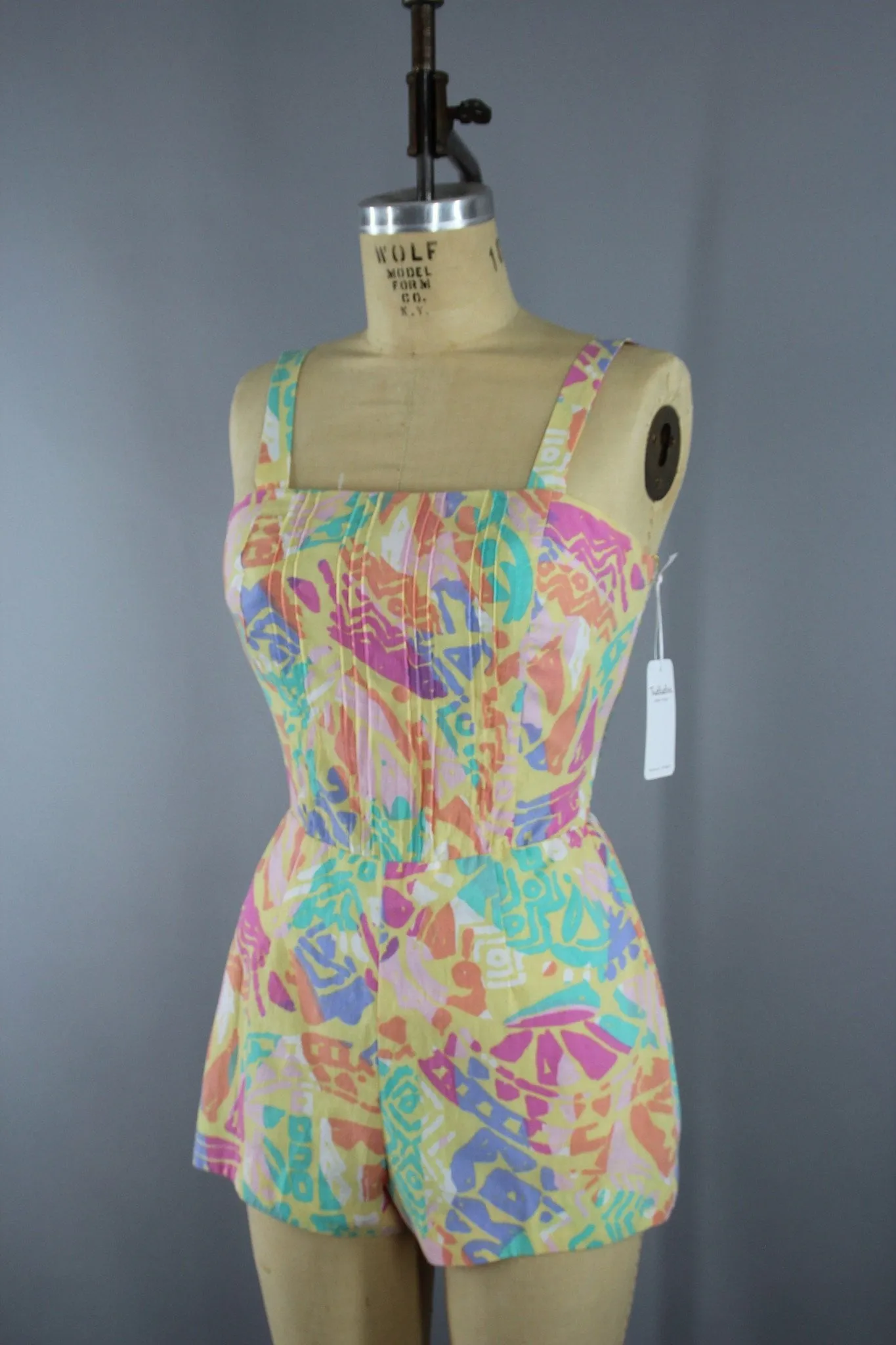 1980s Vintage Yellow Cotton Romper Jumpsuit