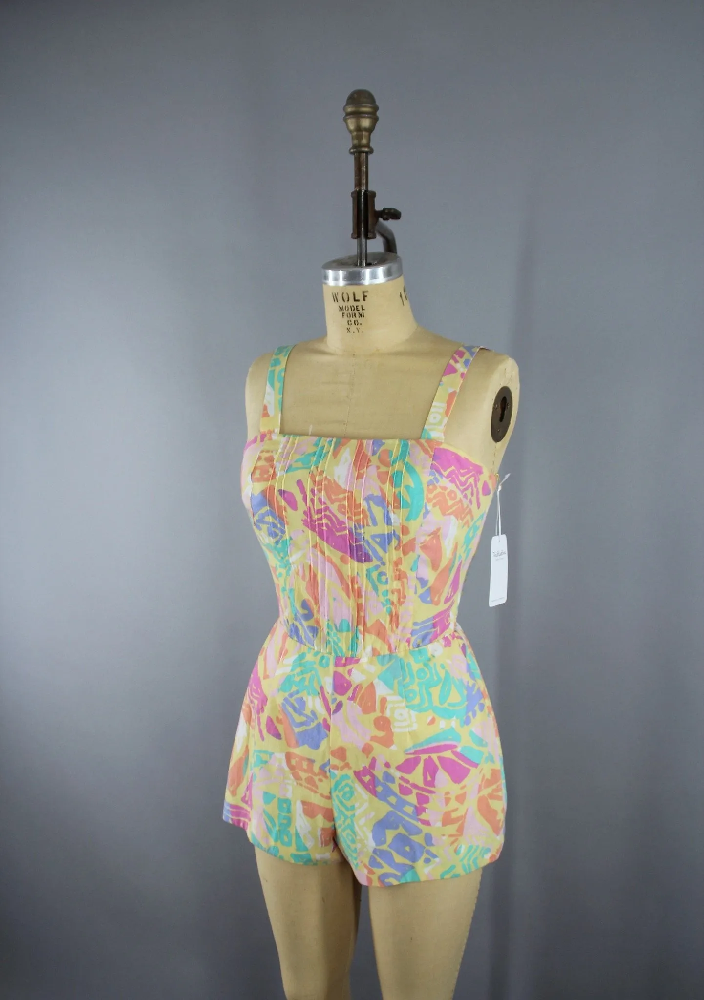 1980s Vintage Yellow Cotton Romper Jumpsuit