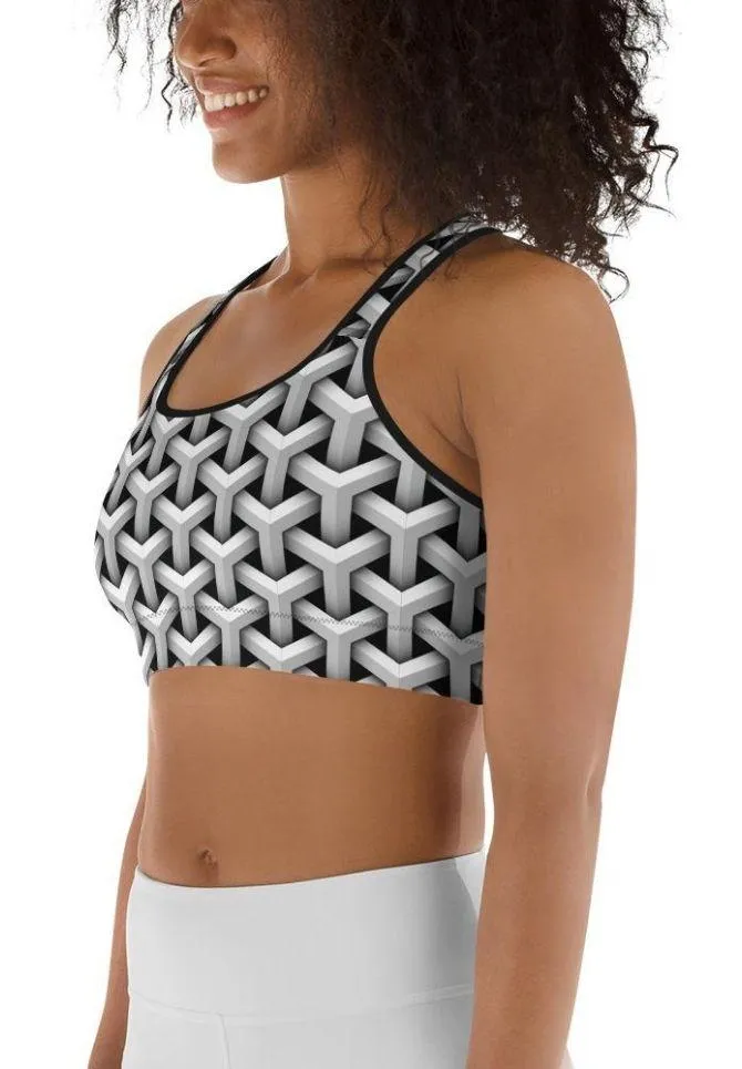 3D Woven Metallic Print Sports Bra