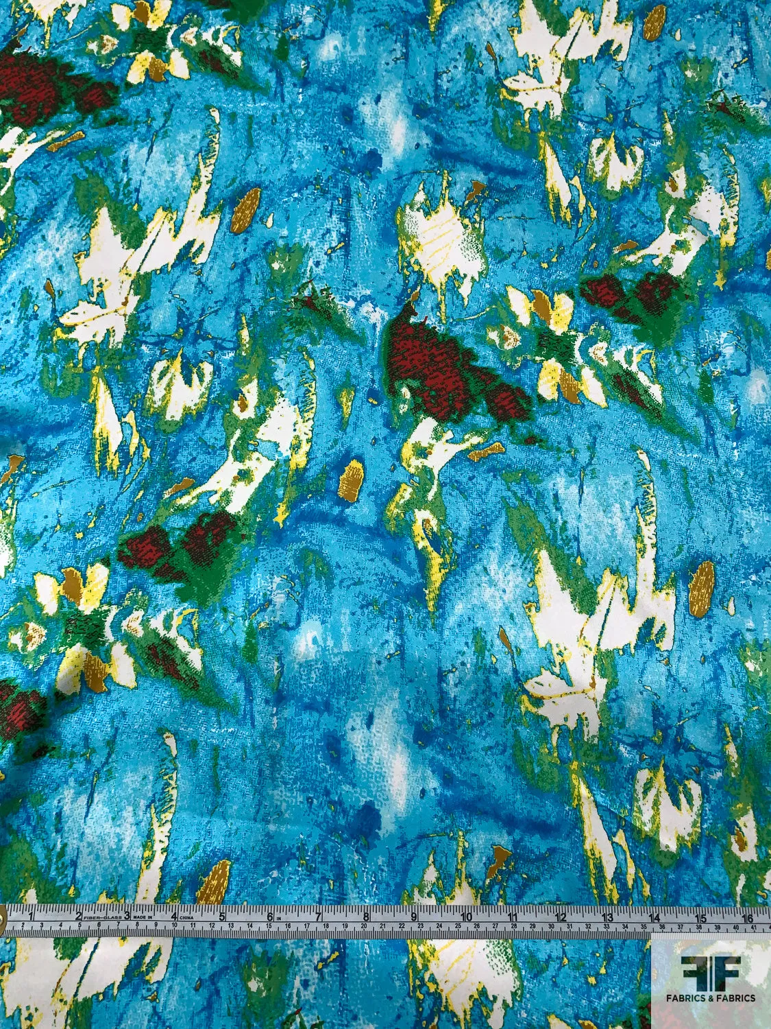 Abstract Printed Silk Charmeuse - Ocean Blues / Yellow / Green / Red