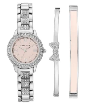 Anne Klein Pink Dial Quartz Ladies Watch and Bracelet Set AK/3334LPST