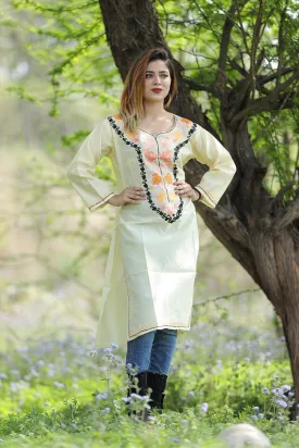 Beautiful Lemon Yellow Colour Rayon Silk  Kurti With Beautiful Aari Embroidery Gives Attractive Look To The Wearer.