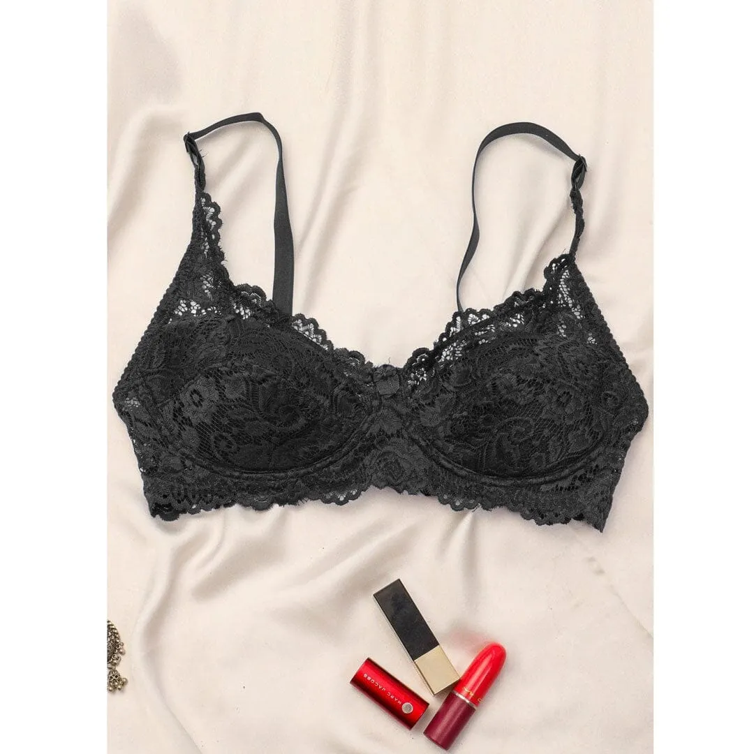 Broom Light Padded European Lace Bra