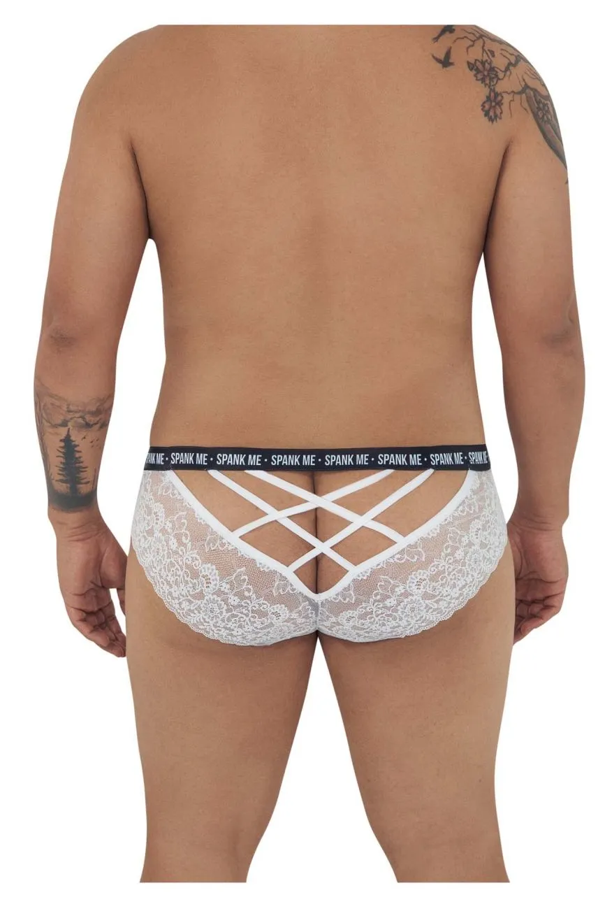 CandyMan 99615X Spank Me Lace Briefs Color White