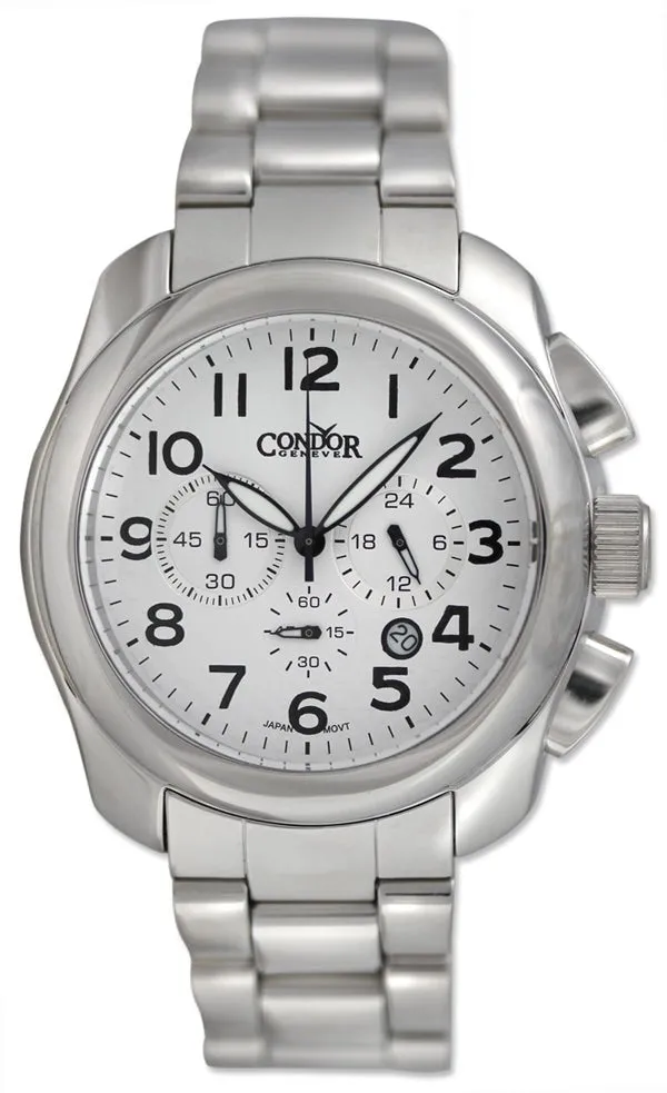 Condor Classic Chronograph Stainless Steel Mens Watch Date White Dial CWS109