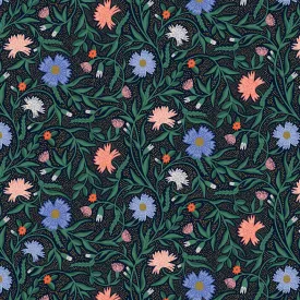 Cotton   Steel Rifle Paper Co. Vintage Garden Aster - navy metallic