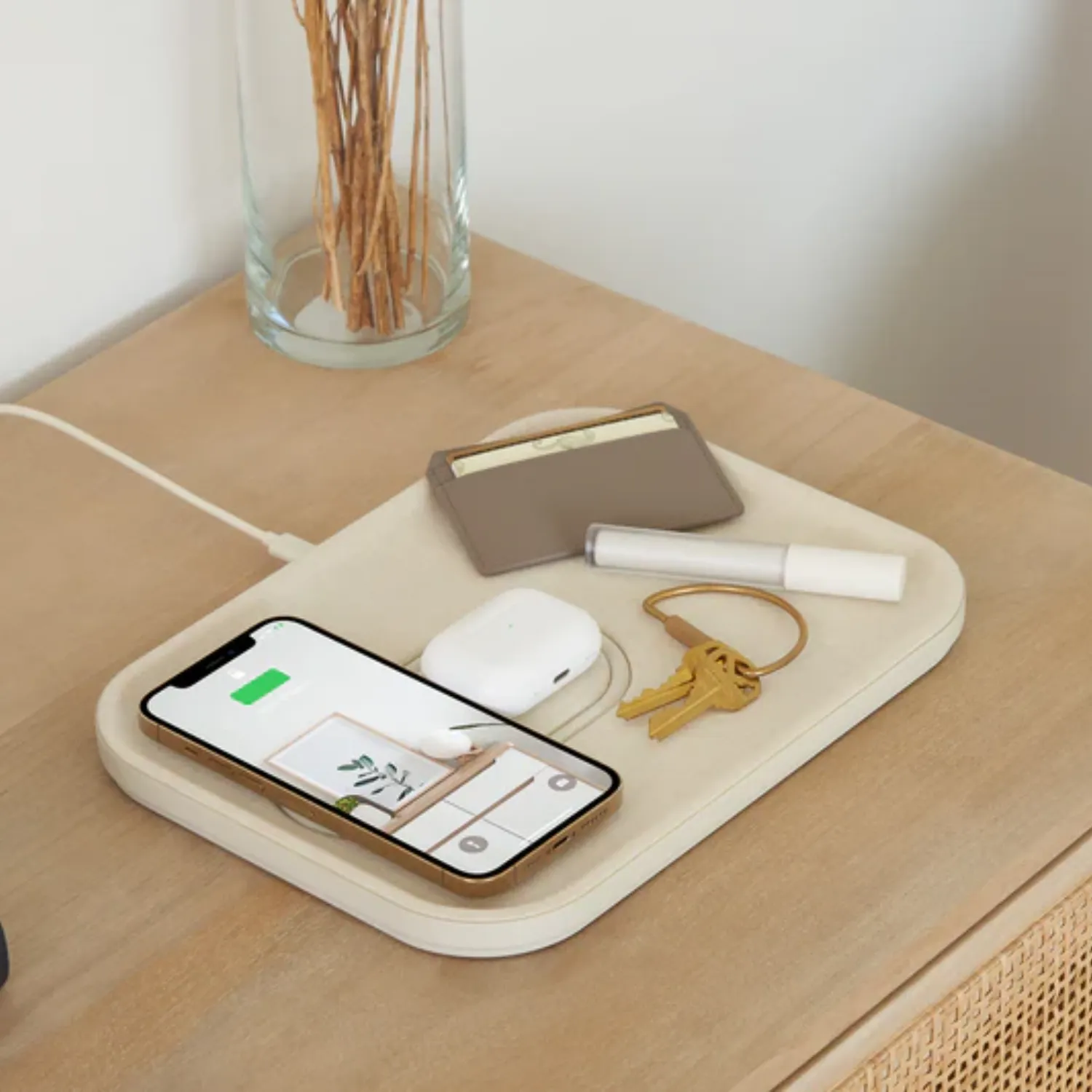 Dual Linen Wireless Charger Tray