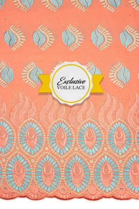 Exclusive Voile Lace  - EXL053 - Peach, Aqua & Gold