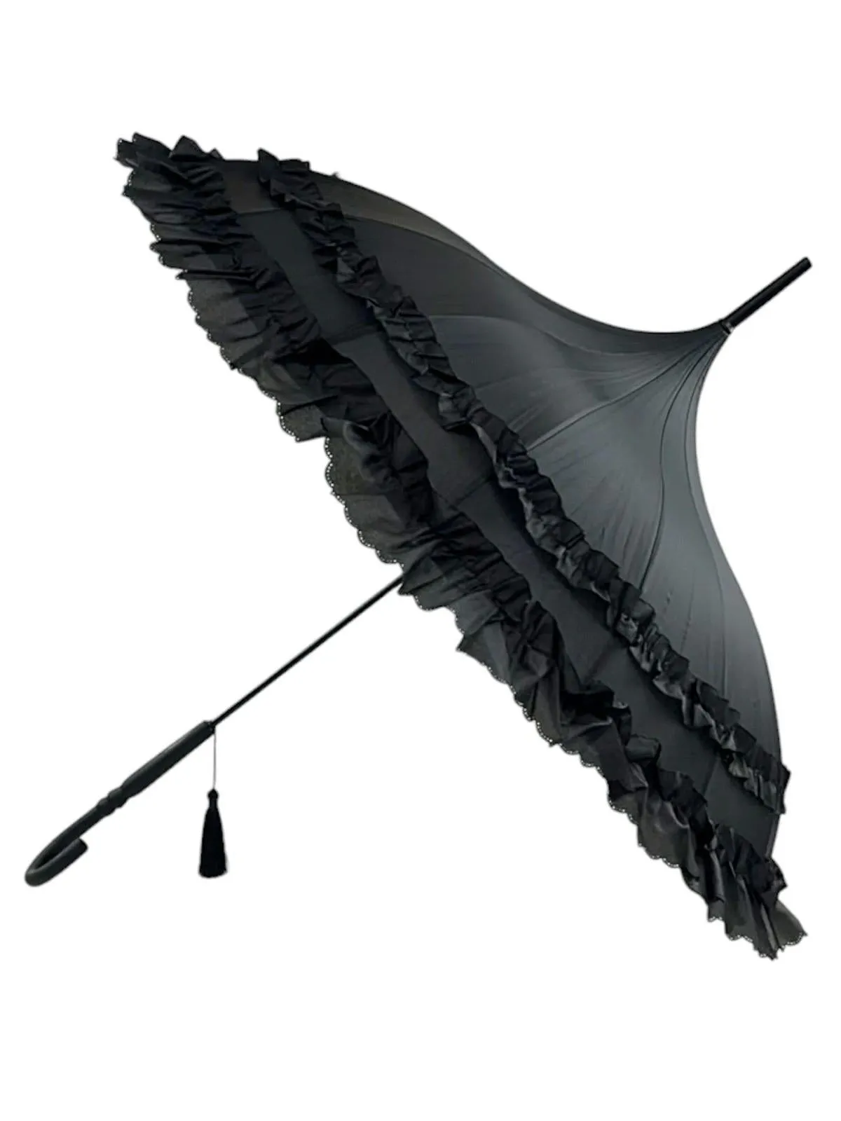 Frilled Black Vintage Style Pagoda Umbrella