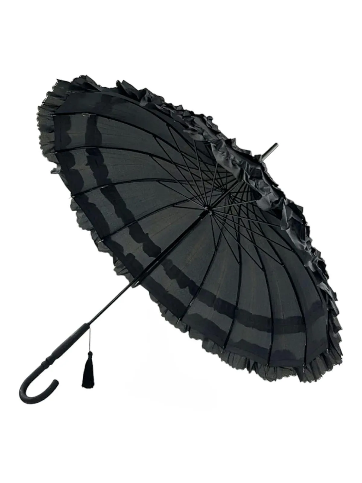 Frilled Black Vintage Style Pagoda Umbrella