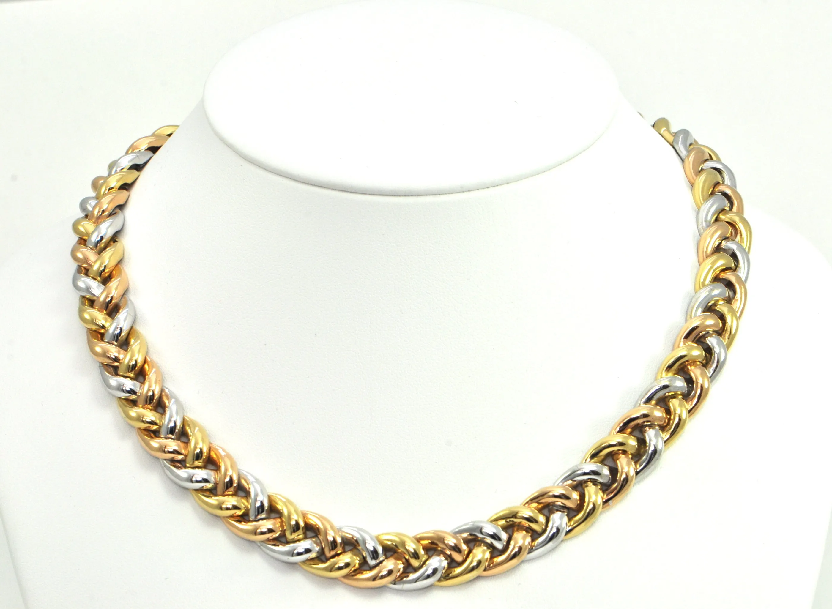 Irish Three tone 18k vintage Linked Collar Necklace